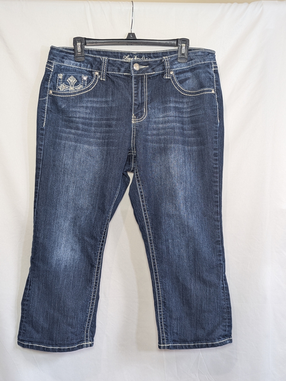 Love Indigo Embellished Jeans Size 14 Cropped Capri Dark Wash Denim